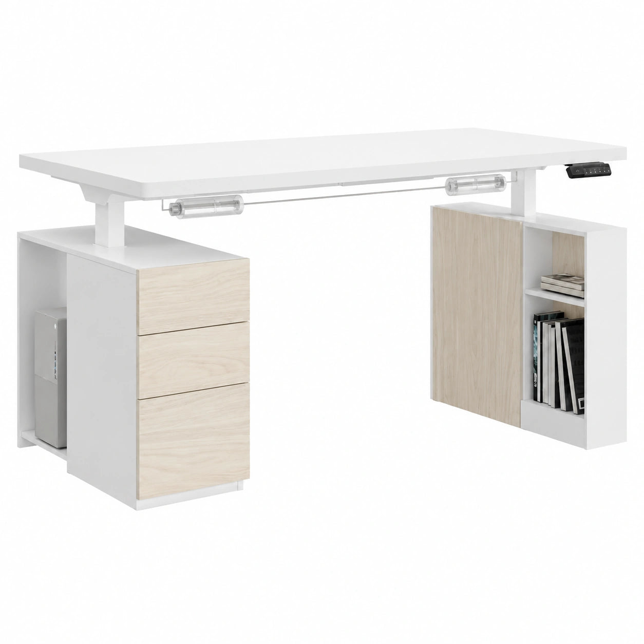Bureau, modulable, réglable, avec tiroirs, coloris blanc, 140 x 80 cm, pour l’espace de travail