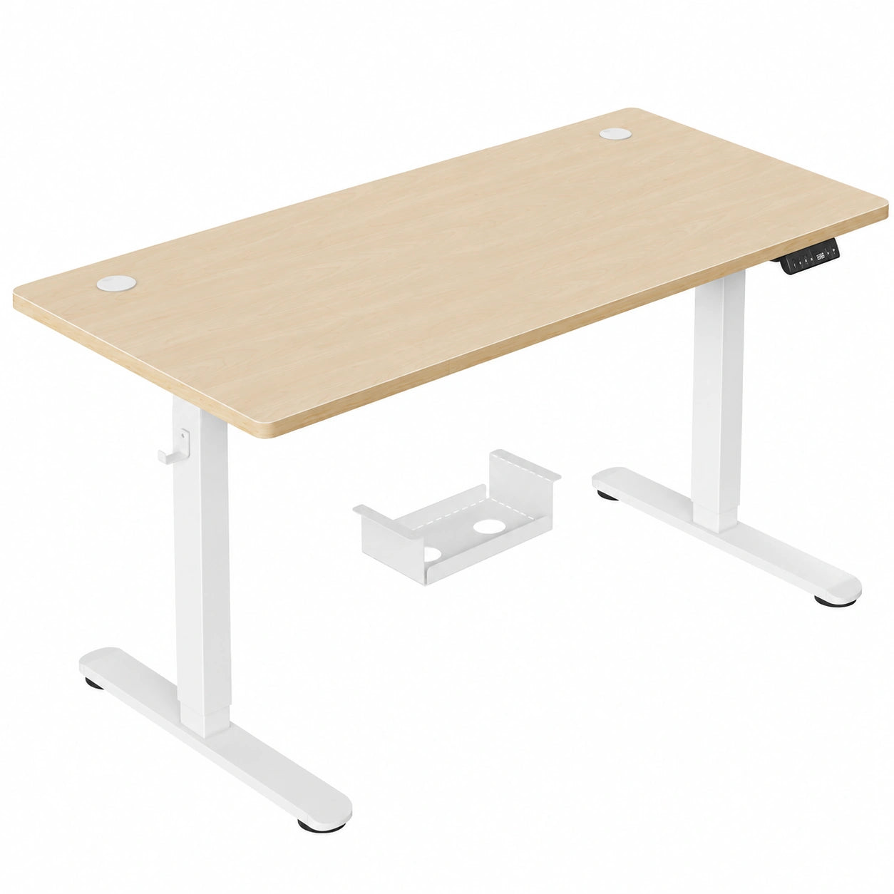 Bureau, réglable, avec prise intégrée, 140 x 70 cm, coloris blanc et beige, pour l’espace de travail