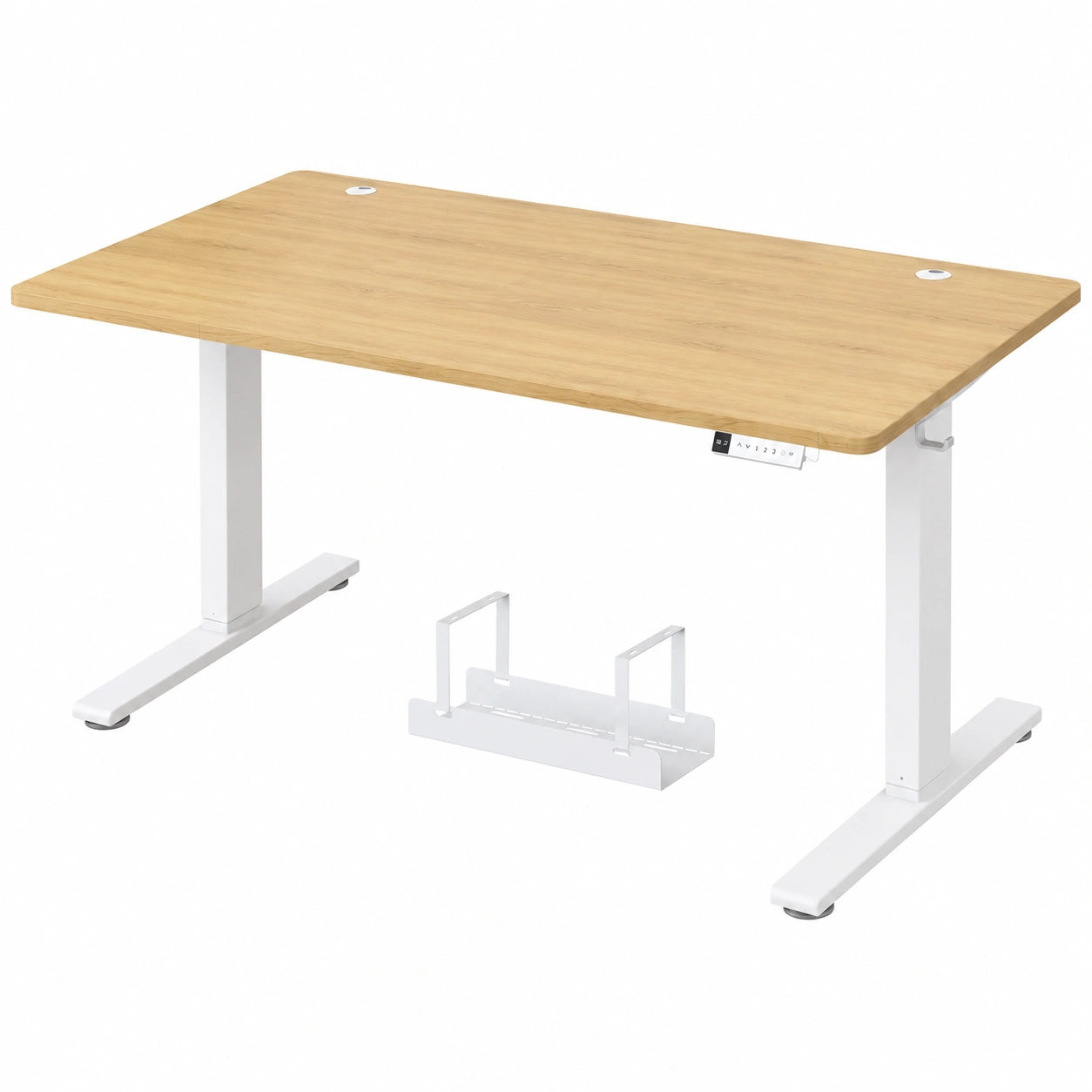 Bureau, réglable, avec prise intégrée, en chêne, 160 x 80 cm, coloris naturel, pour l’espace de travail
