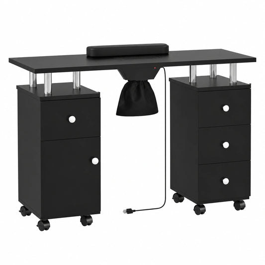Bureau, avec tiroirs, sur roulettes, coloris noir, pour l’espace de travail