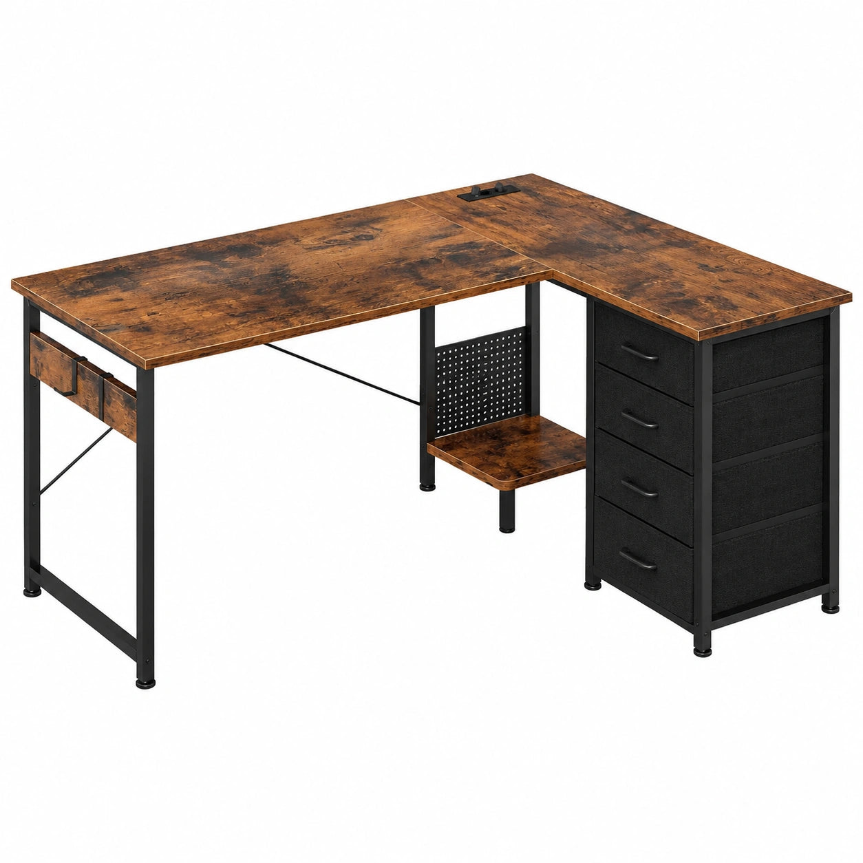 Bureau, avec rangement, avec tiroirs, avec prise intégrée, 135 x 100 cm, coloris brun, pour l’espace de travail