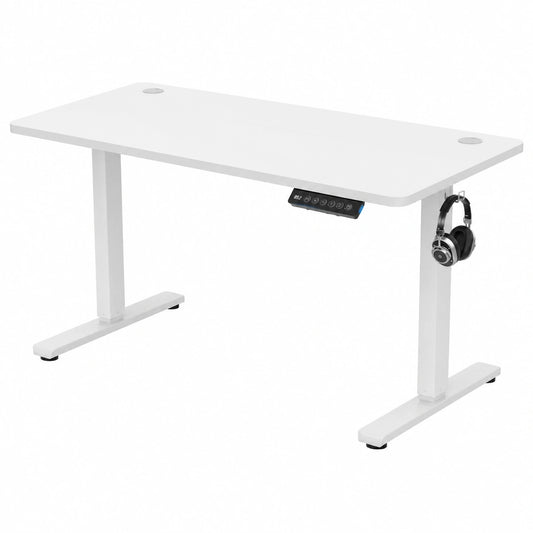 Bureau, réglable, avec prise intégrée, coloris blanc, 140 x 60 cm, pour l’espace de travail